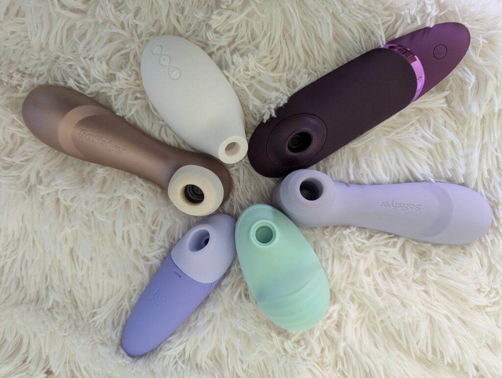 Starting top right: Womanizer Next, Satisfyer Pro 2 Gen 3, Biird Namii, Lovehoney Romp, Satisfyer Pro 2, LELO SONA 3