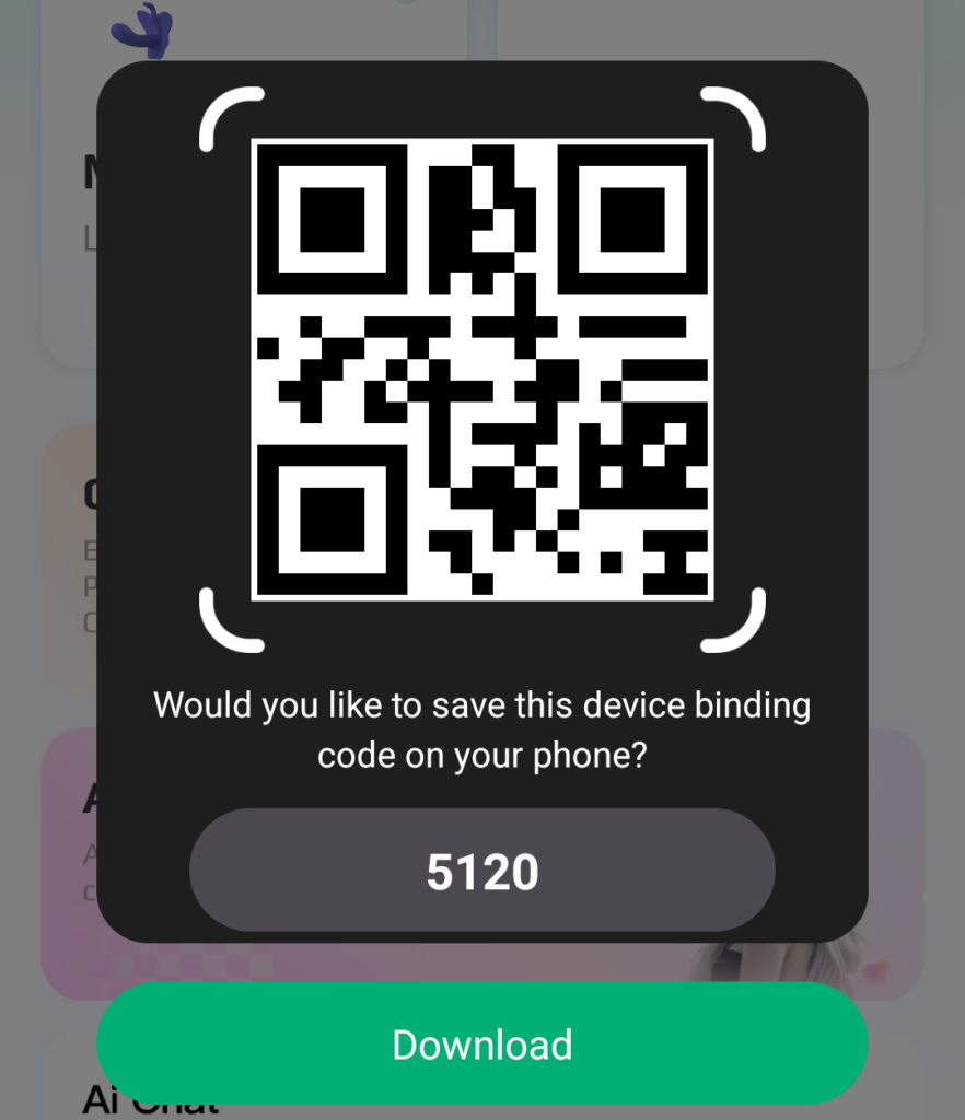 The QR code, only available once you've already added your toy