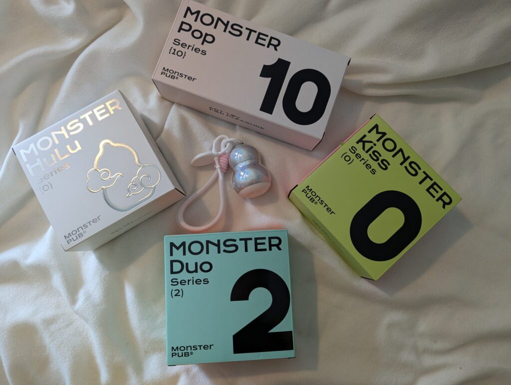 Boxes for Monster Pub Pop, Kiss, Duo (Godkilla/Gokilla) and HuLu (Gourd)